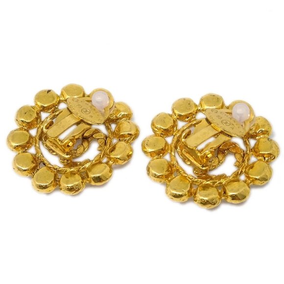 Chanel Gold Button Earrings Clip-On Rhinestone - Picture 3 of 4